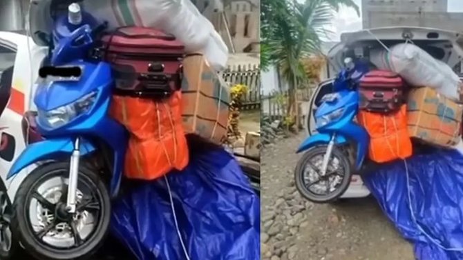 4 kejadian mudik yang viral di media sosial angkut motor ke dalam bagasi mobil