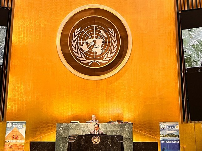 menparekraf ri sandiaga uno di event high level thematic debate on tourism united nations general assembly hall di new york