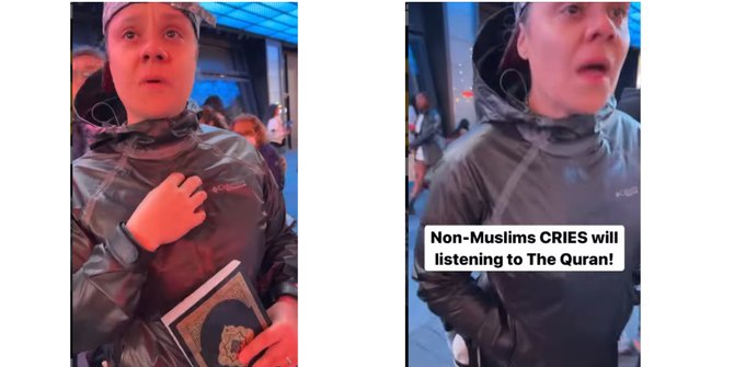 Cewek Bule Menangis Dengar Ayat Alquran di Times Square New York, Jiwanya Tersentuh