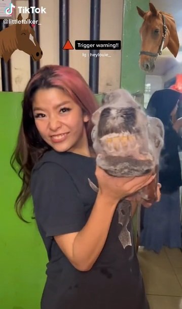 viral aksi cewek makan sate kepala kuda