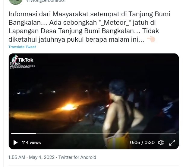tidak benar video meteor jatuh di tanjung bumi bangkalan