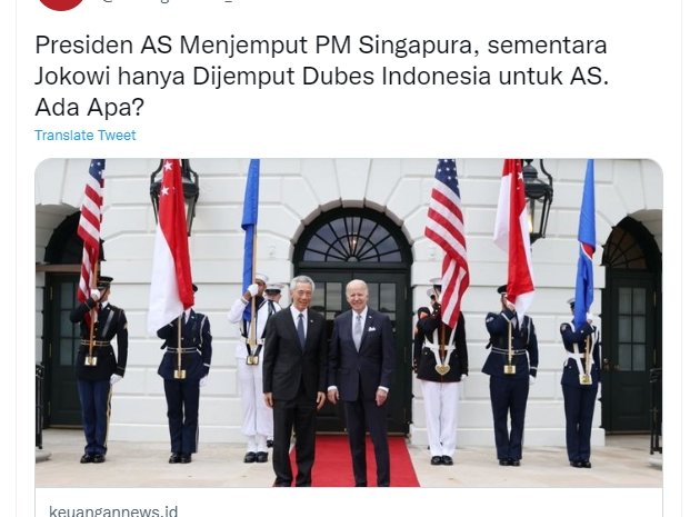 tidak benar narasi pm singapura disambut joe biden sedangkan jokowi tidak