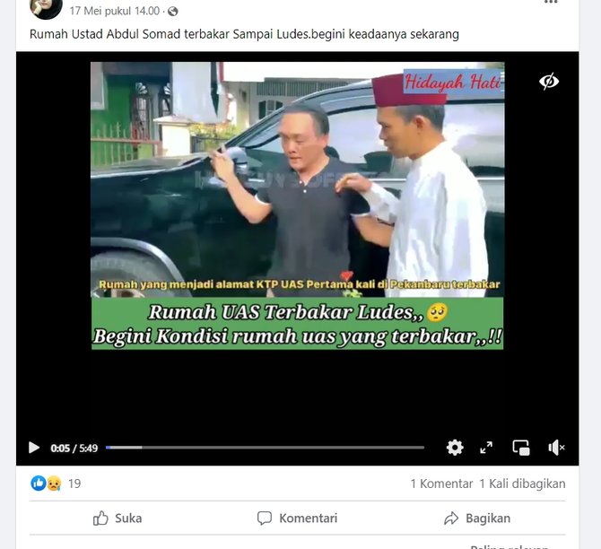 hoaks rumah ustaz abdul somad terbakar