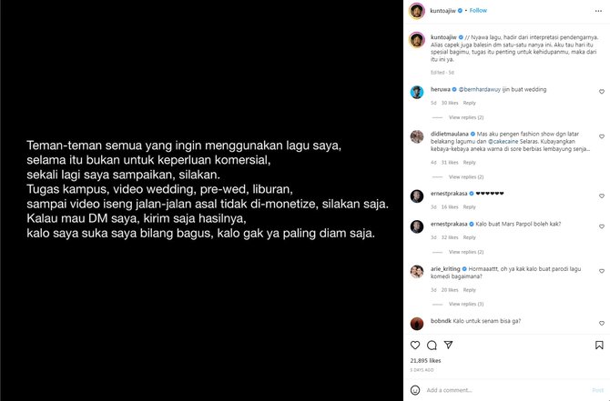 banyak yang dm untuk izin pakai lagu cara kunto aji menyikapi tuai pujian