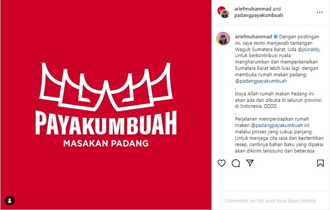 arief muhammad jadi duta nasi padang akan buka rumah makan amp kenalkan sumatera barat