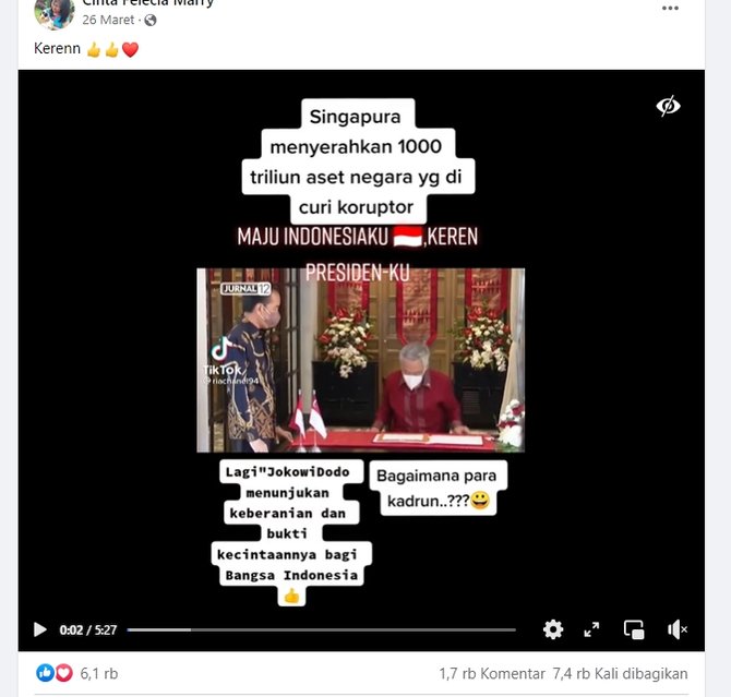 tidak benar video singapura serahkan aset indonesia yang dicuri koruptor