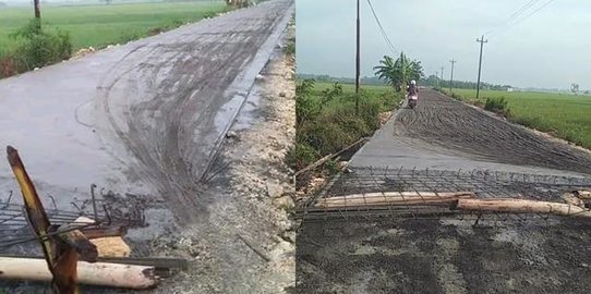 Pengendara Nekat Terobos Jalan yang Cor-coran Masih Basah, Bikin Warganet Meradang