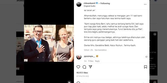 Geraldine Beldi: Kami Warga Bern Tahu Berita Hilangnya Eril, Turut Berduka Cita