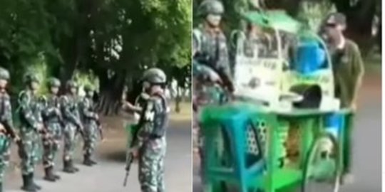 PM TNI Bersenjata Lengkap Lagi Apel, Pedagang Cendol Berani-beraninya Lewat di Tengah