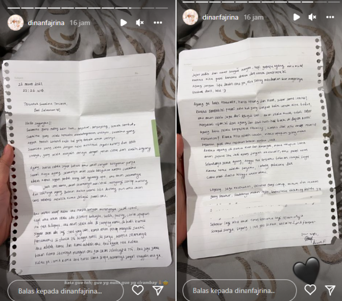 dinan fajrina kirim surat untuk doni salmanan ungkap bakal setia temani sang suami