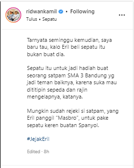 kenangan ridwan kamil soal eril yang minta dibelikan sepatu