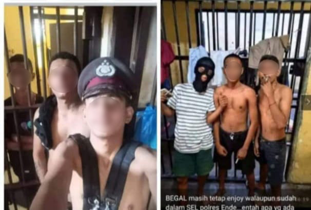 viral tahanan pakai topi polisi berfoto selfie di depan sel ini kata kapolres ende