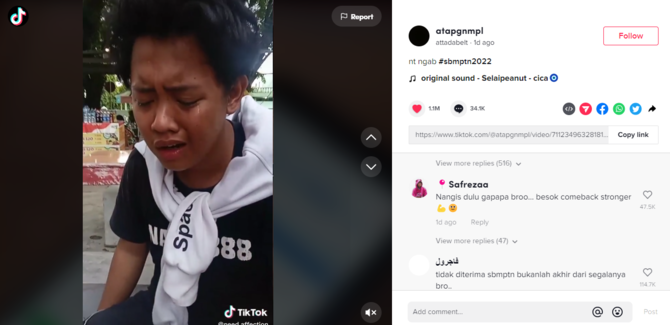 viral pria ini menangis karena tak lolos sbmptn begini penampakannya