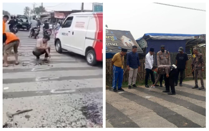 polisi tidur viral dibongkar di tangerang