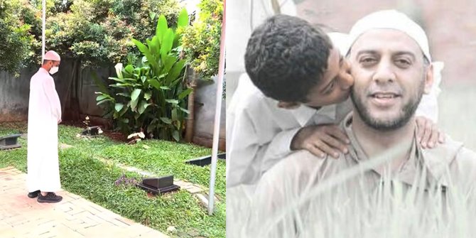 Momen Haru Al Hasan Ali Jaber Ziarah ke Makam Sang Ayah, 'Kangen Banget'