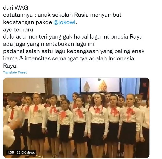 tidak benar anak anak di rusia nyanyi indonesia raya untuk sambut jokowi
