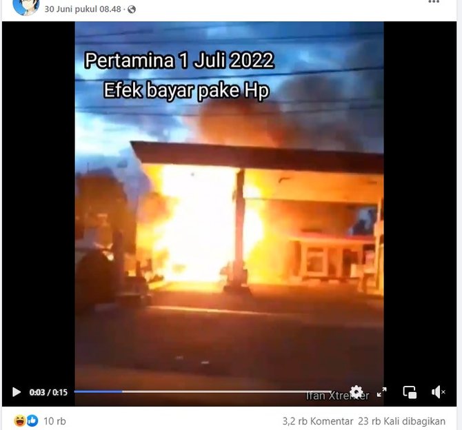 tidak benar video kebakaran spbu pada 1 juli 2022 efek bayar pakai hp