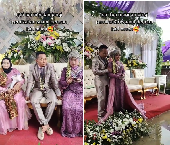 wanita ini dampingi suaminya nikah lagi ikut duduk di pelaminan