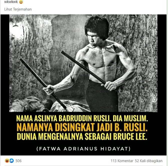 cek fakta hoaks nama asli bruce lee adalah badruddin rusli