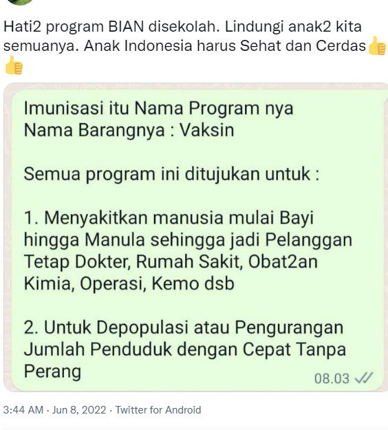 cek fakta tidak benar program bulan imunisasi pada anak berbahaya