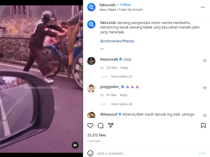 bantu dorong becak milik pria tua aksi gadis muda ini dibanjiri pujian warganet