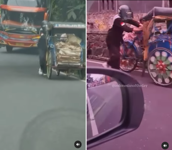 bantu dorong becak milik pria tua aksi gadis muda ini dibanjiri pujian warganet