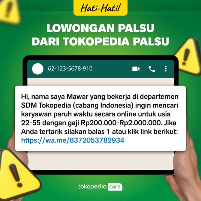 cek fakta waspada lowongan kerja palsu catut nama tokopedia