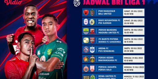 Link Live Streaming BRI Liga 1 2022/2023 Pekan Kedua di Vidio, 29 Juli - 1 Agustus 2022