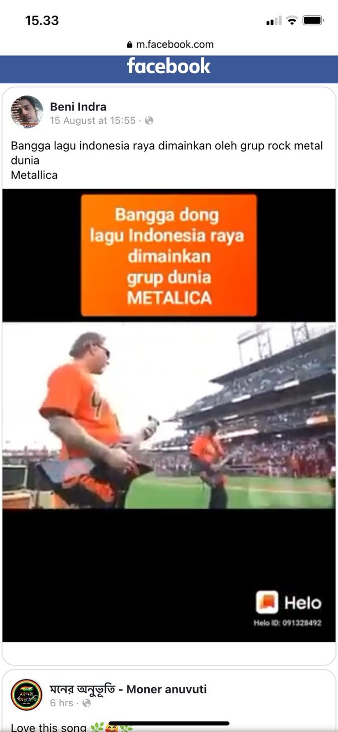 cek fakta tidak benar video metallica bawakan lagu indonesia raya