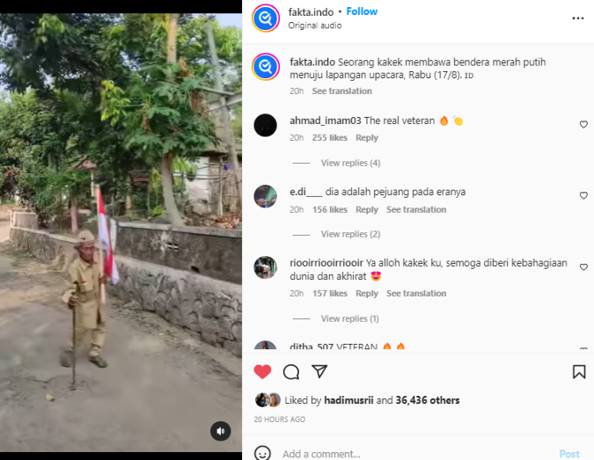 viral aksi kakek bawa bendera indonesia ke lapangan upacara banjir pujian