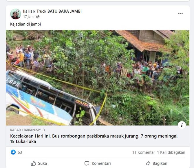 cek fakta tidak benar kecelakaan maut rombongan paskibraka di jambi