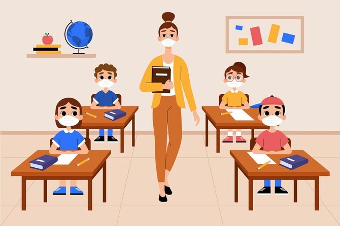 ilustrasi guru dan murid belajar