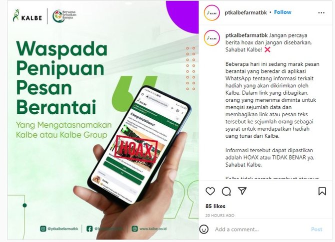 cek fakta waspada penipuan bagi bagi hadiah catut nama kalbe farma