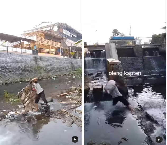 viral aksi pria langsung turun pungut sampah di sungai banjir pujian