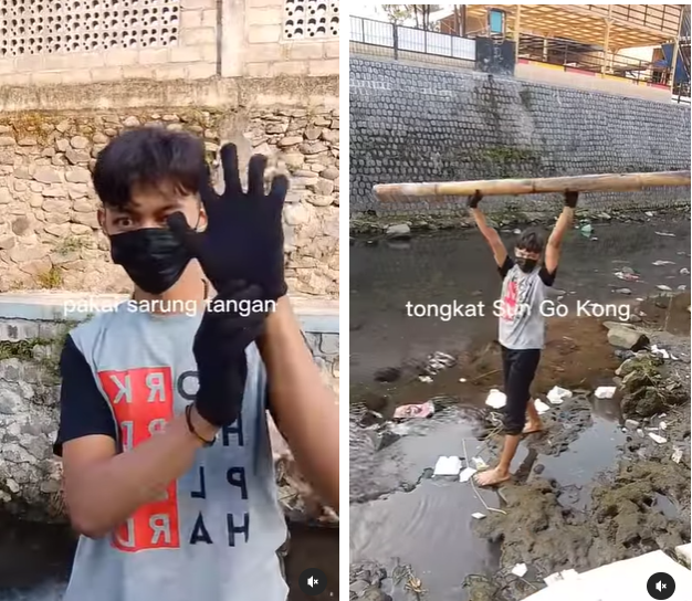 viral aksi pria langsung turun pungut sampah di sungai banjir pujian