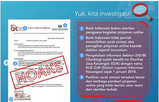 cek fakta hoaks surat somasi jasa pinjol catut bi