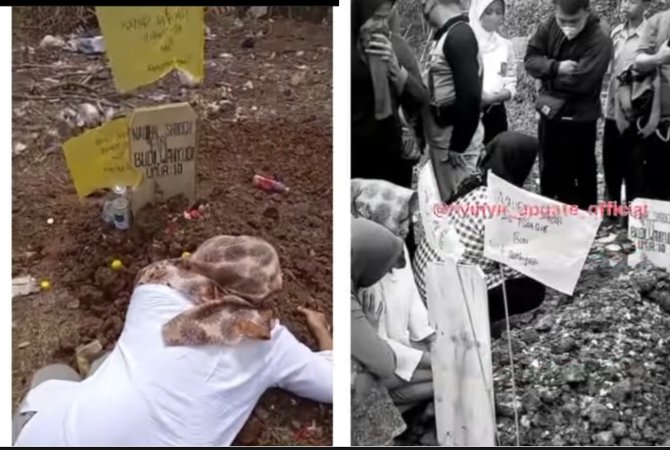 viral kisah ibu di makam anaknya yang meninggal karena kecelakaan di bekasi pilu