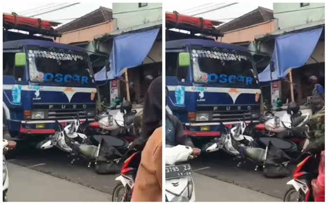 truk tabrak belasan motor di cianjur