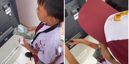 Viral Video Bocah SD Tarik Uang Segepok di Mesin ATM, Aksinya Bikin Melongo