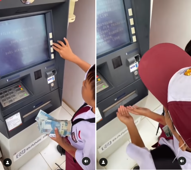 viral video bocah sd tarik uang segepok di mesin atm aksinya bikin melongo