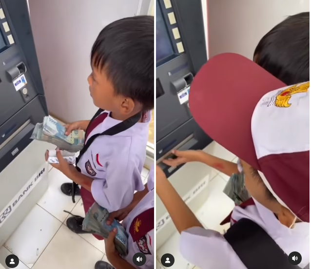 viral video bocah sd tarik uang segepok di mesin atm aksinya bikin melongo