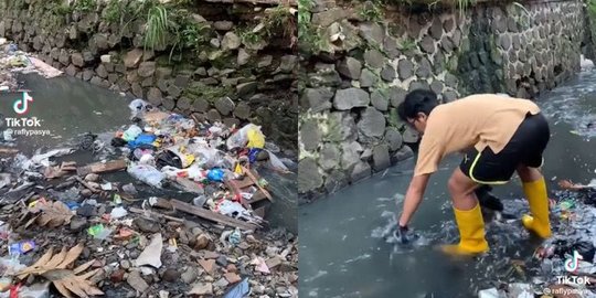 Tuai Pujian Warganet, Begini Aksi Anak Muda Turun dan Bersihkan Sampah di Sungai