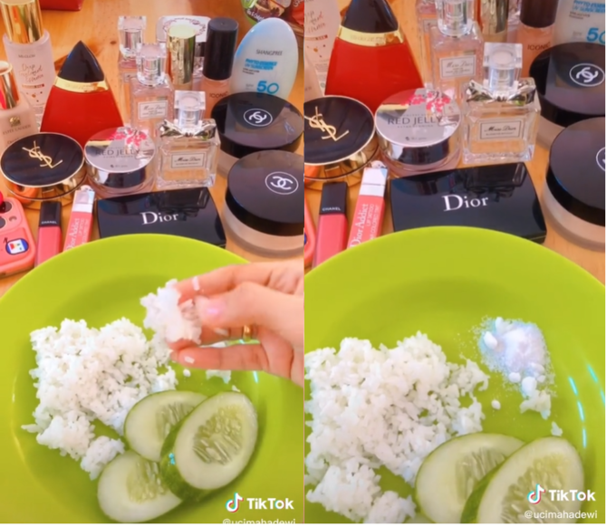 viral video gadis makan nasi pakai garam koleksi kosmetiknya malah jadi sorotan