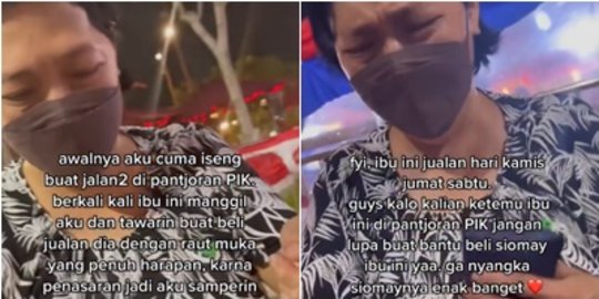 Aksi Haru Wanita Borong Dagangan Ibu-Ibu Penjual Siomay, Tangan Sampai Gemetar