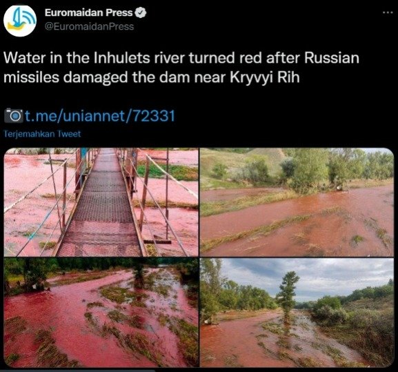 cek fakta tidak benar air sungai berwarna merah akibat cucuran darah tentara ukraina