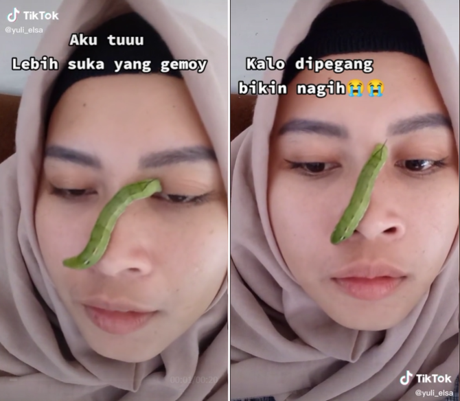 viral emak emak tetap santai wajahnya ditempeli ulat bulu bikin merinding warganet