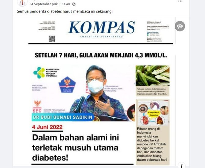 cek fakta waspada klaim obat diabetes catut nama menkes ri