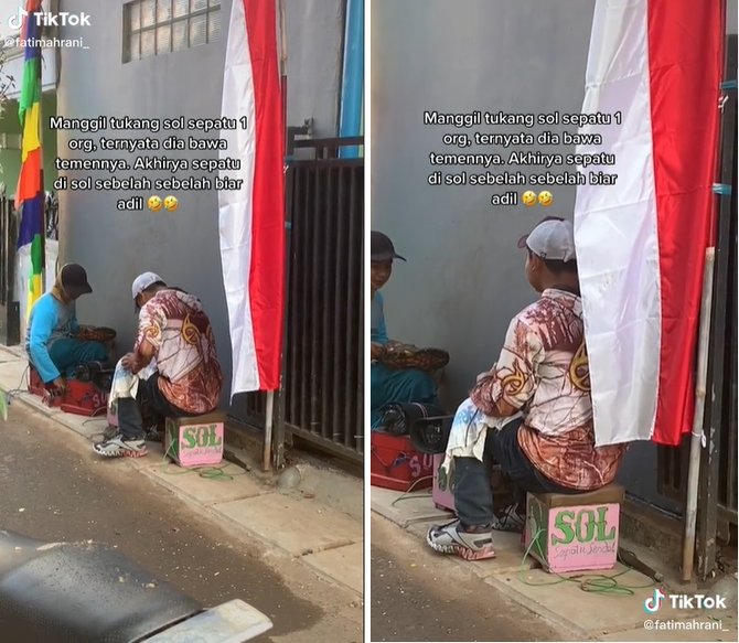 aksi tukang sol sepatu bantu rekannya ini viral banjir pujian