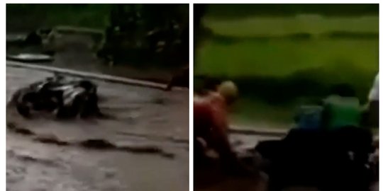 Potret Derasnya Banjir di Kota Cimahi, Sampai Seret Sepeda Motor Warga
