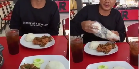 Viral Pria Bawa Nasi Sendiri saat Makan di Restoran Cepat Saji, Bungkus Pakai Plastik